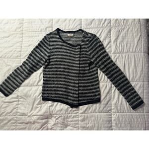 LOFT Sweater Jacket Zipper Knit Women's Large Black White Ann Taylor Office